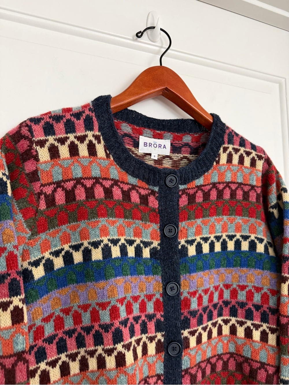 Brora 100% New Wool Multicolor Fair Isle Nordic Cardigan Sweater Size 8